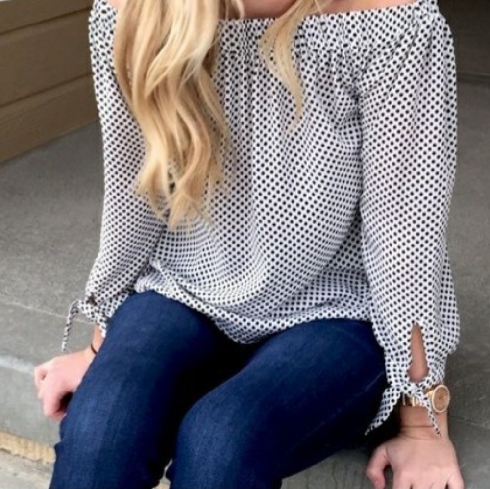 Express Polka Dot Off-Shoulder Top